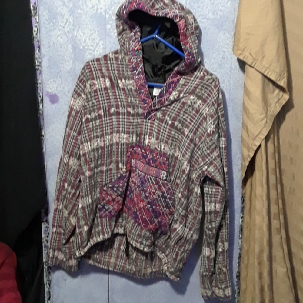 Ixchel hippie hoodie grey/maroon/multi